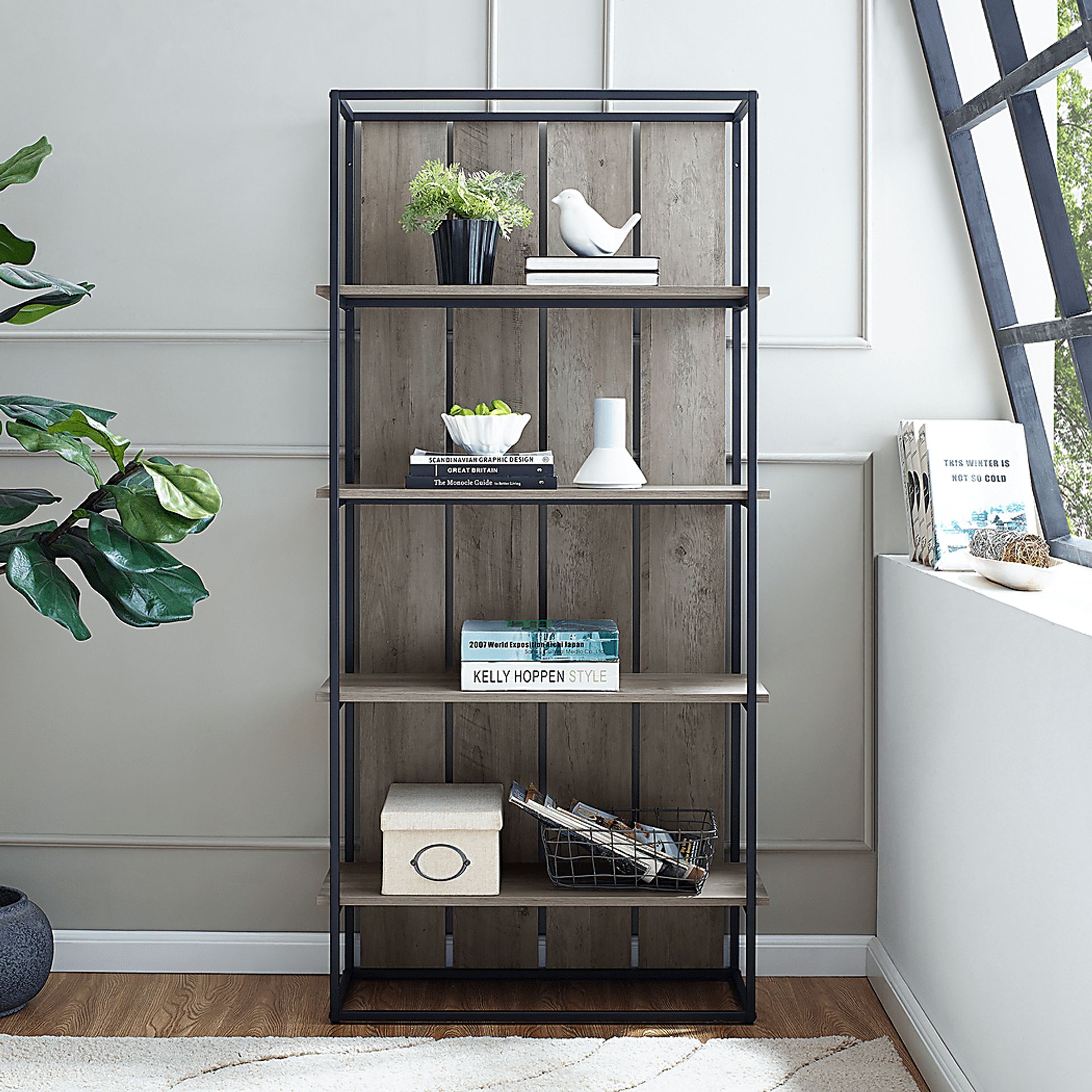 Villafane Gray Bookcase - Image 2