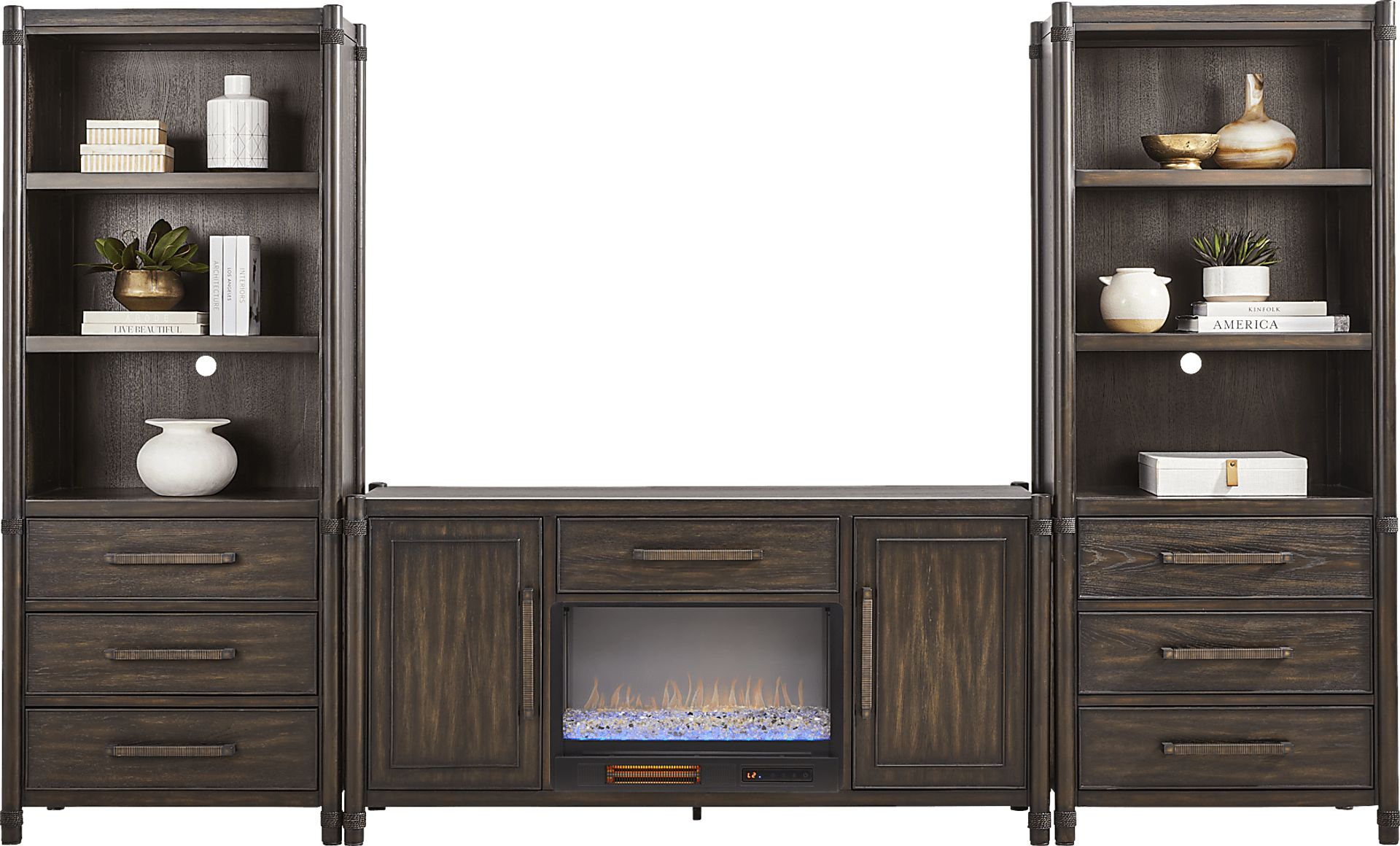 Vineyard Estates Brown 3 Pc Wall Unit with 66 in. Console and Electric Fireplace - Image 2