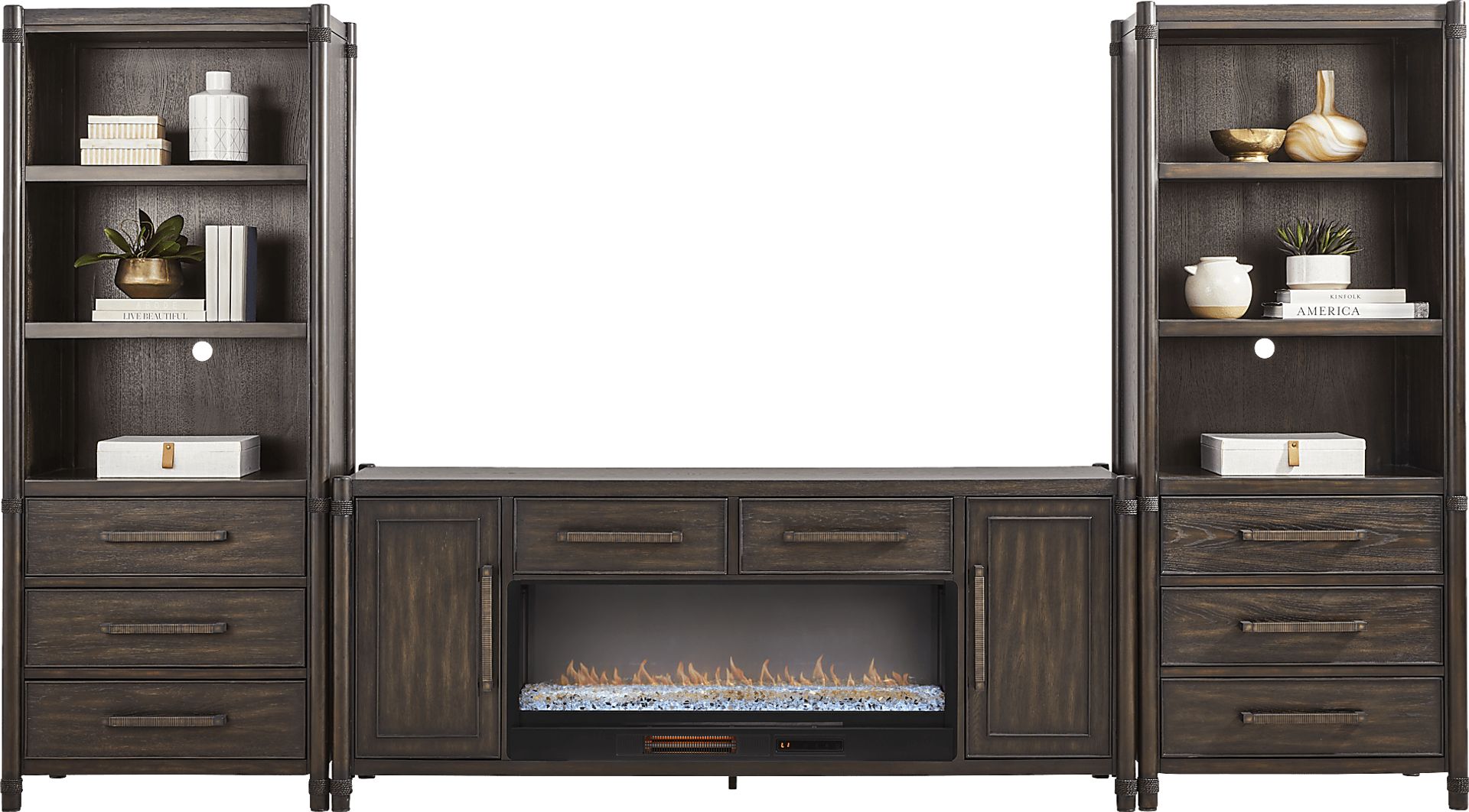 Vineyard Estates Brown 3 Pc Wall Unit with 78 in. Console and Electric Fireplace - Image 2