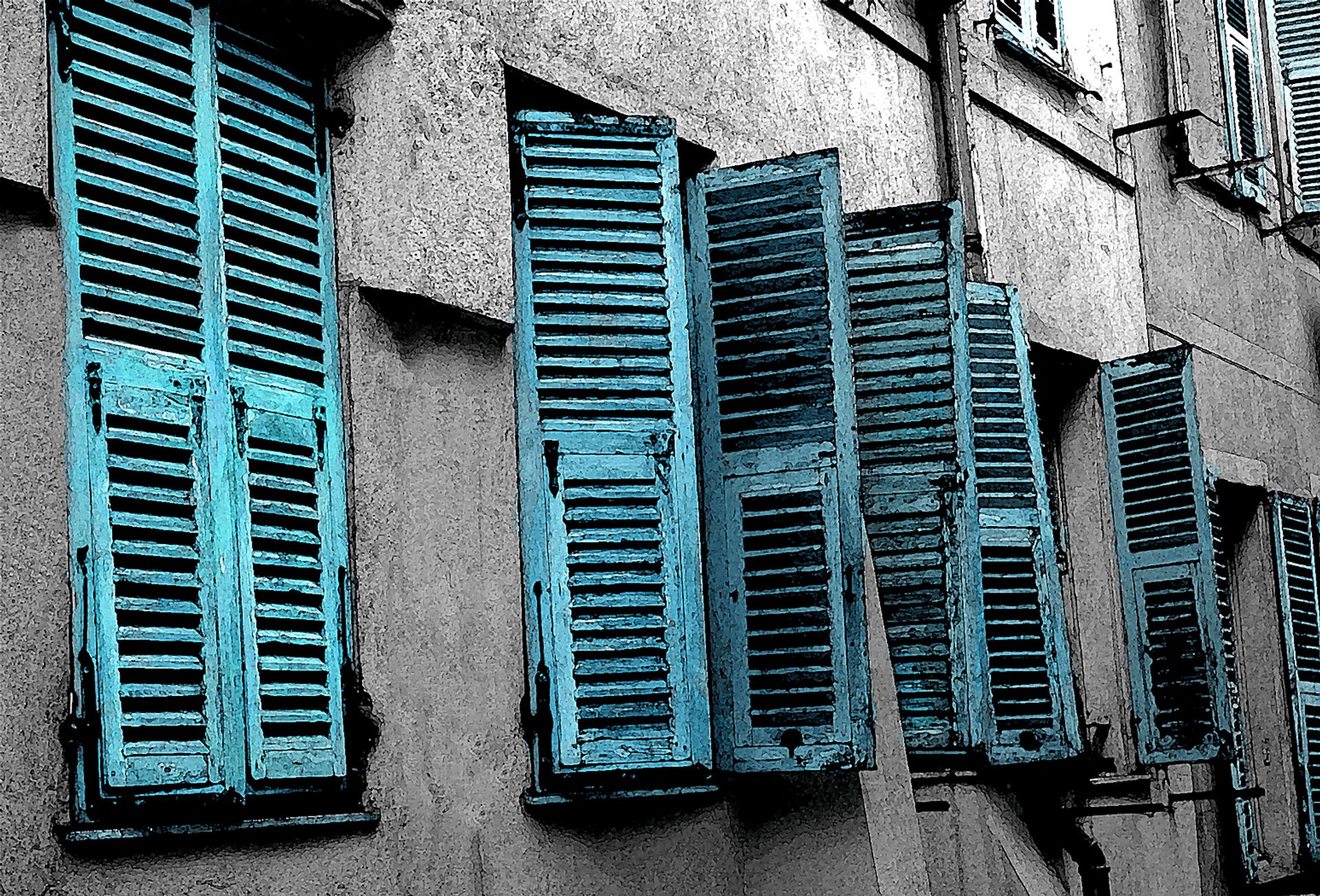 Vintage Shutters Turquoise Artwork - Image 1