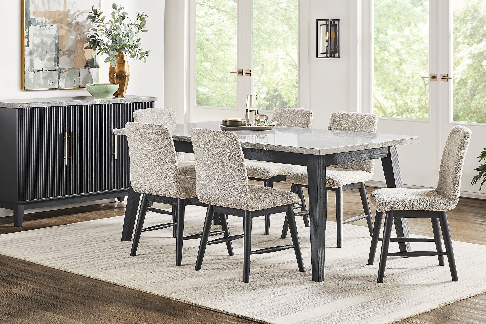 Viola Black 5 Pc Marble Top Dining Room - Image 1