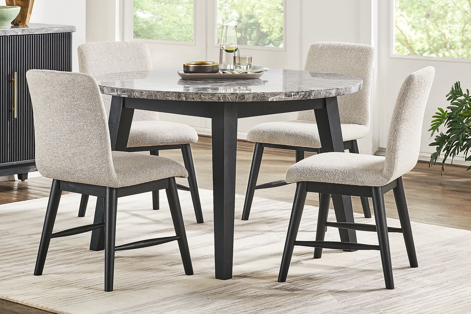 Viola Black 5 Pc Round Marble Top Dining Room - Image 1