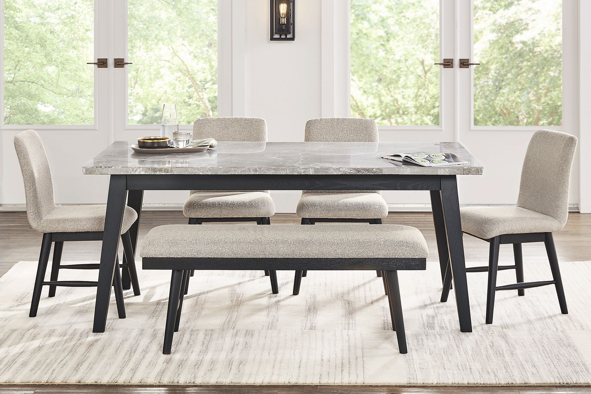 Viola Black 6 Pc Marble Top Dining Room - Image 1