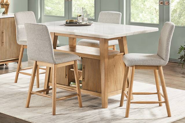 Viola Natural 5 Pc Counter Height Marble Top Dining Room - Thumbnail - Image 1
