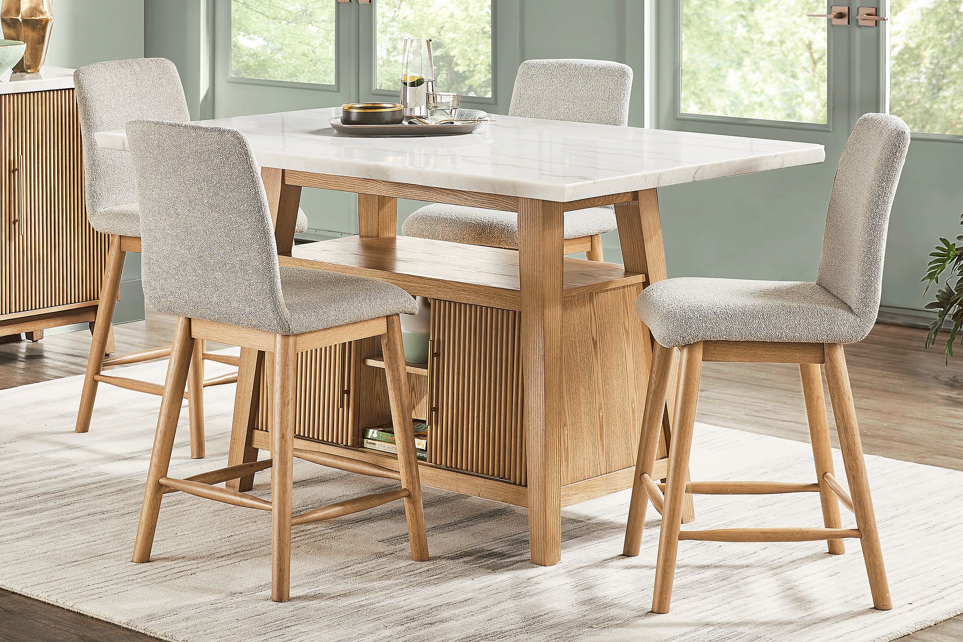 Viola Natural 5 Pc Counter Height Marble Top Dining Room - Image 1