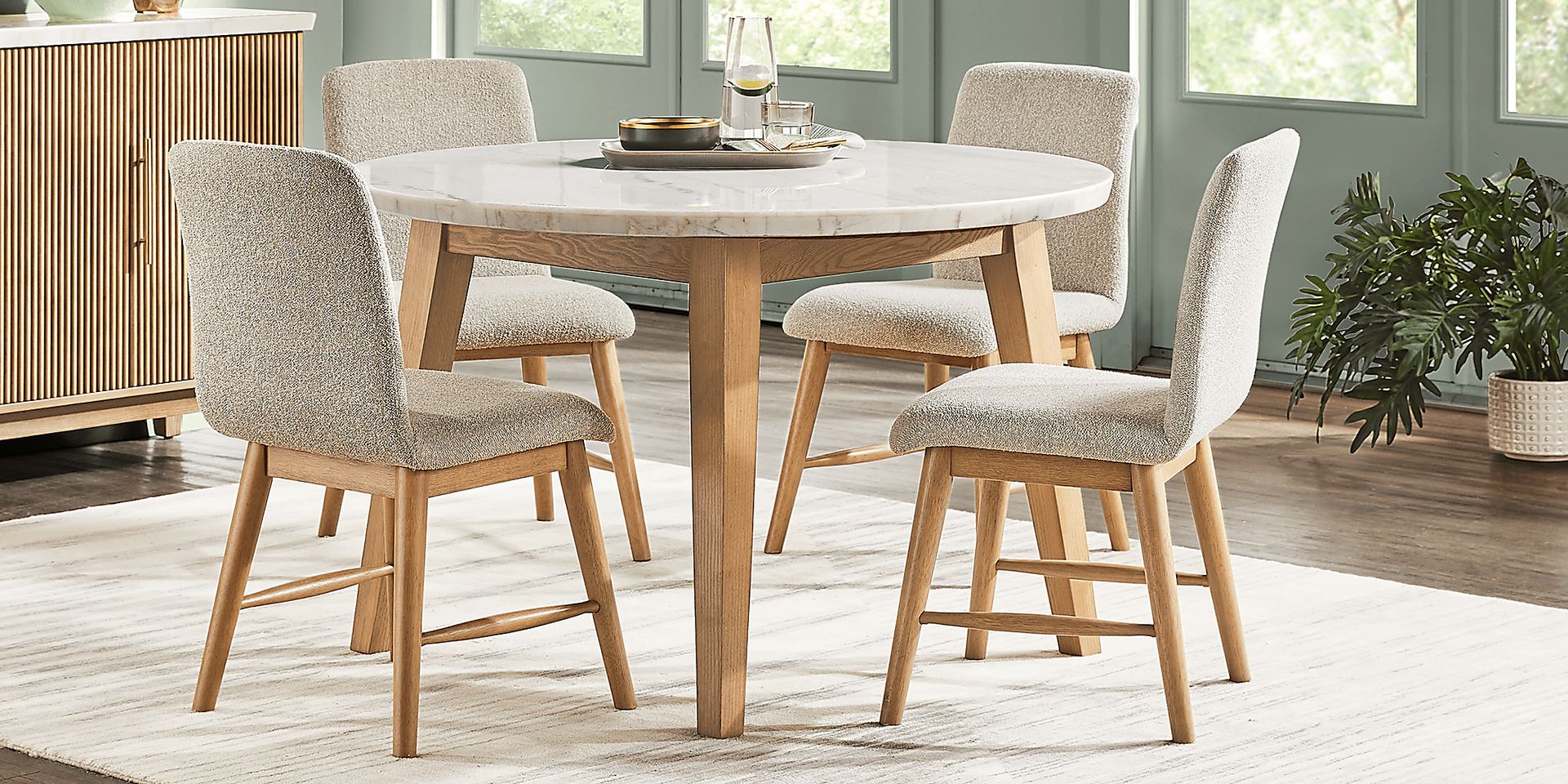 Viola Natural Round Marble Top Dining Table - Image 2