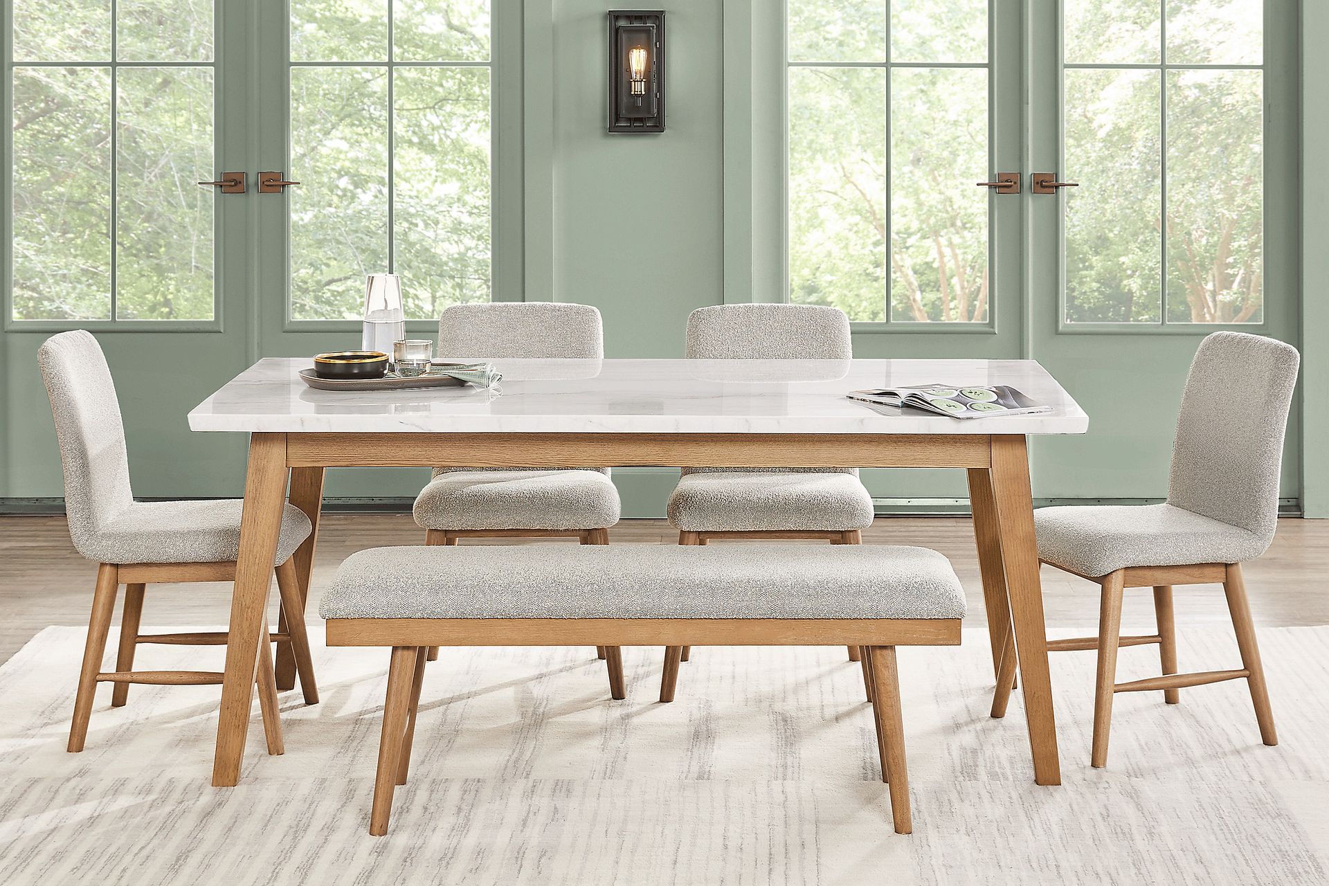 Viola Natural 6 Pc Marble Top Dining Room - Image 1