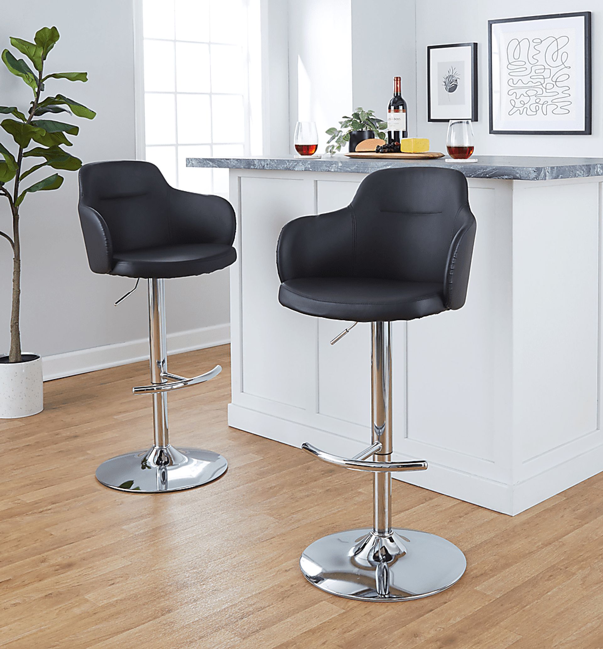 Vitadale IV Black Adjustable Swivel Barstool, Set of 2 - Image 2