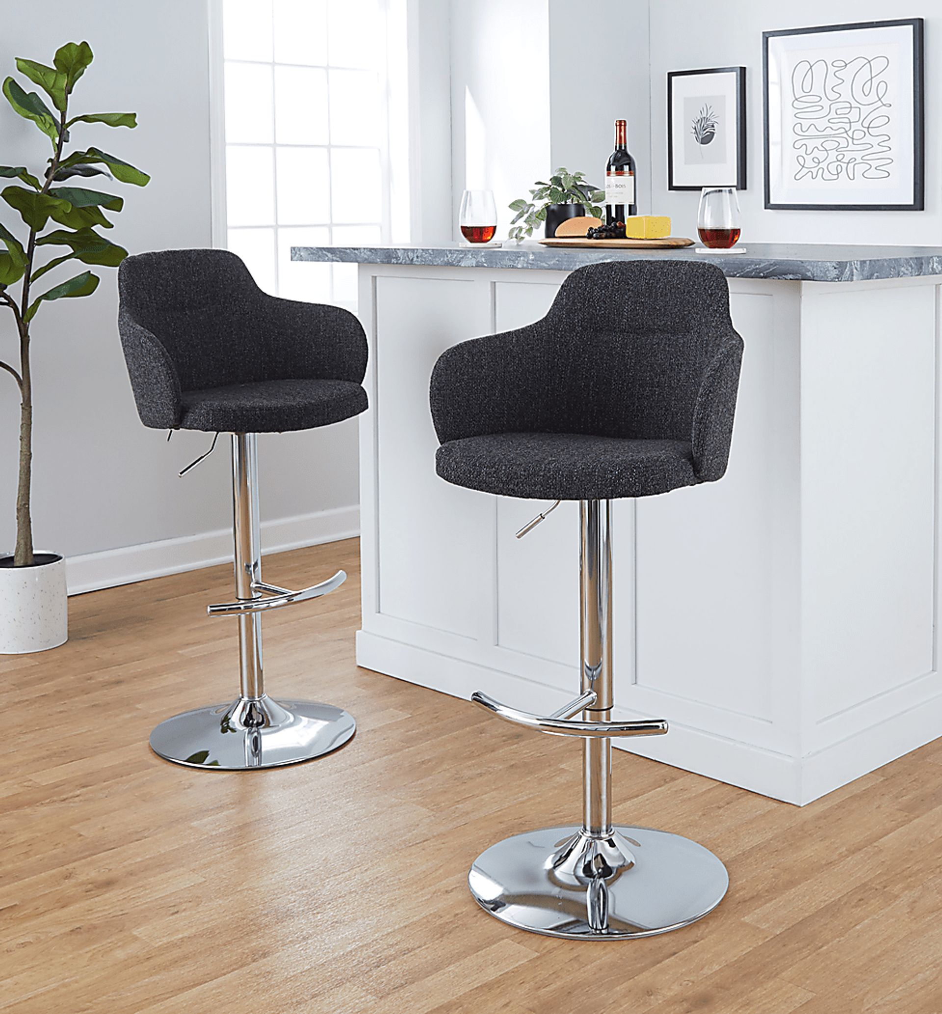 Vitadale IV Dark Gray Adjustable Swivel Barstool, Set of 2 - Image 2