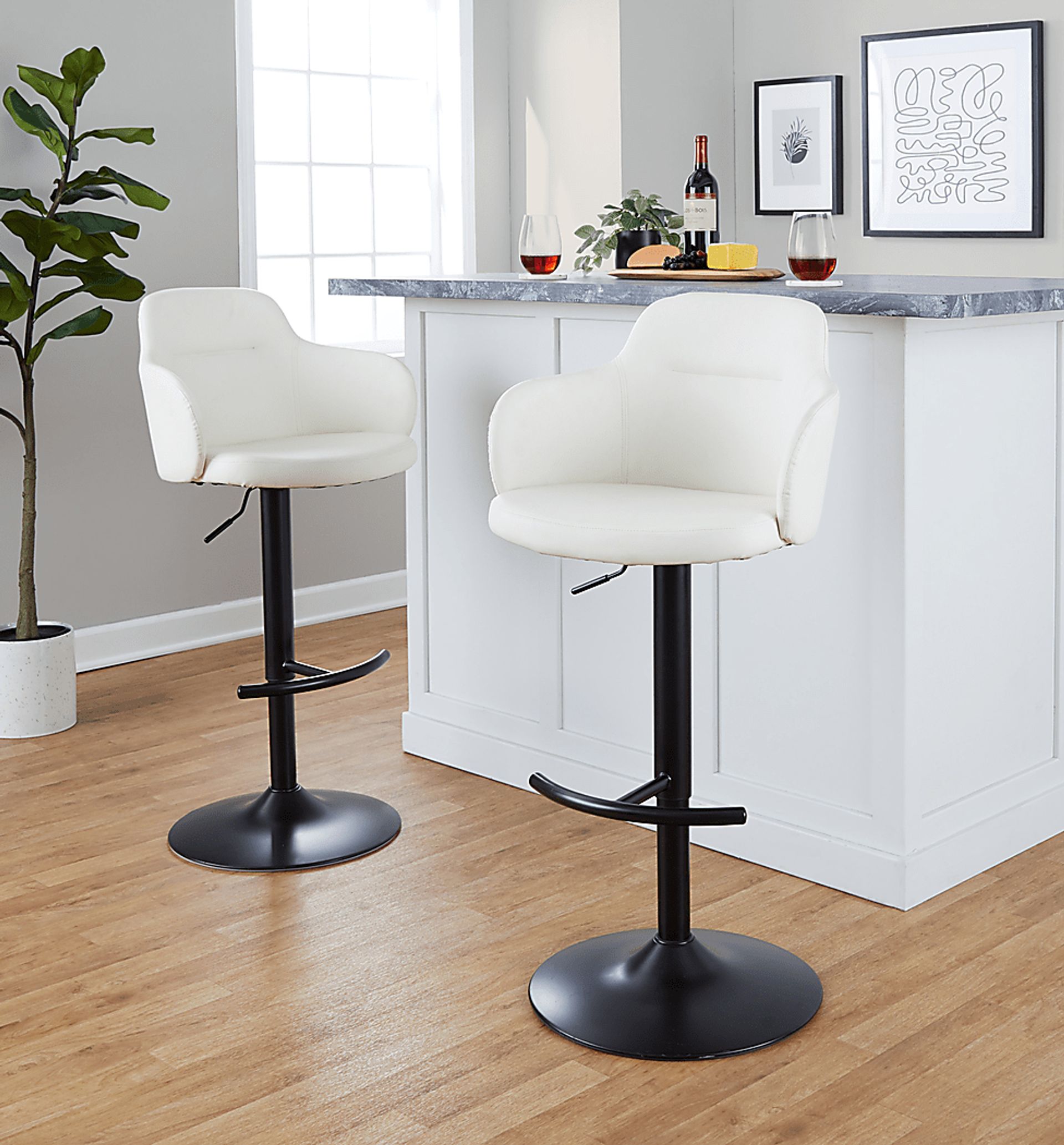 Vitadale VI White Adjustable Swivel Barstool, Set of 2 - Image 2