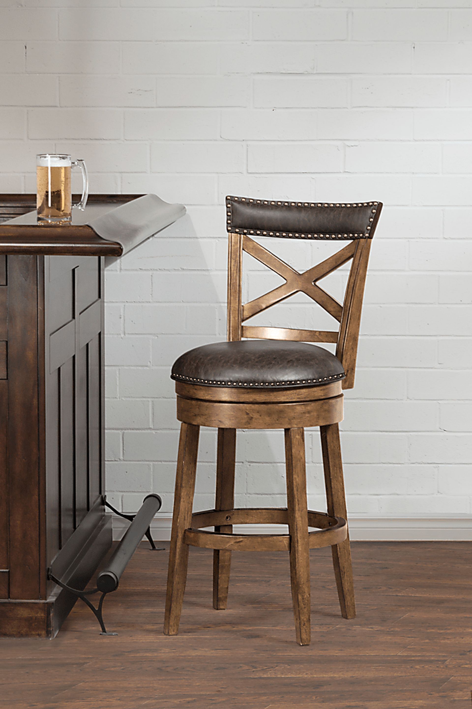 Vitellius Brown Swivel Counter Height Stool - Image 2