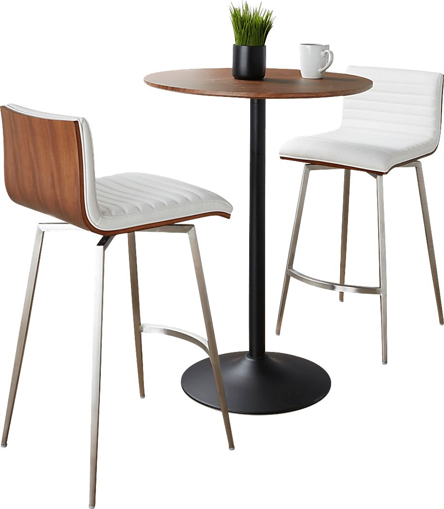 Waiv White Adjustable Swivel 3 Pc Counter Height Dining Set