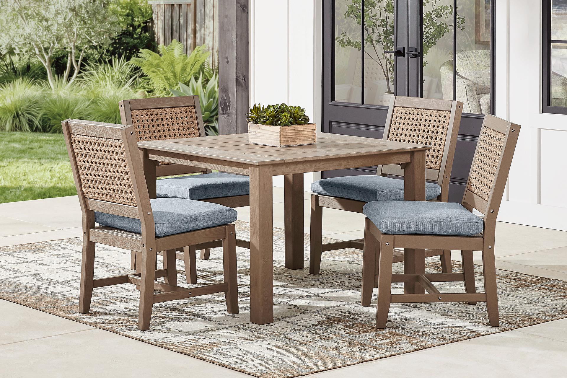 Wakefield Brown 5 Pc 42 in. Square Outdoor Dining Set with Denim Cushions