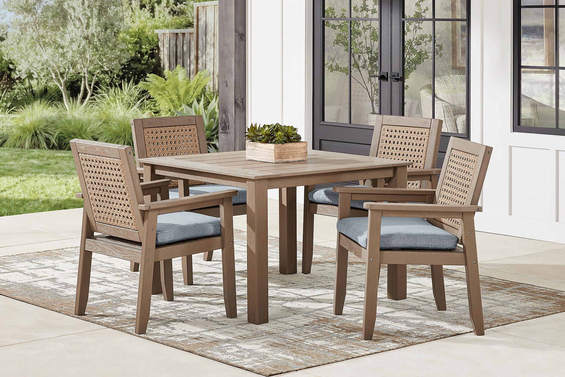 Wakefield Brown 5 Pc 42 in. Square Outdoor Dining Set with Denim Cushions