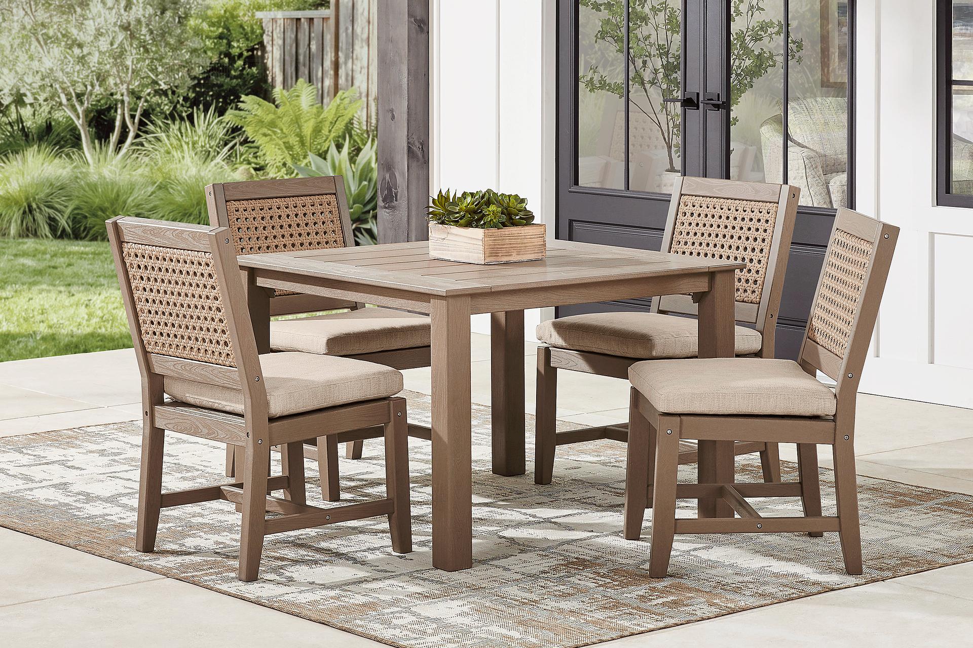 Wakefield Brown 5 Pc 42 in. Square Outdoor Dining Set with Oat Cushions