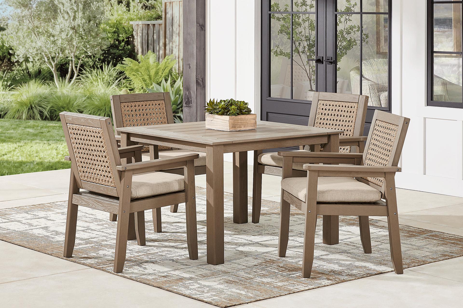 Wakefield Brown 5 Pc 42 in. Square Outdoor Dining Set with Oat Cushions