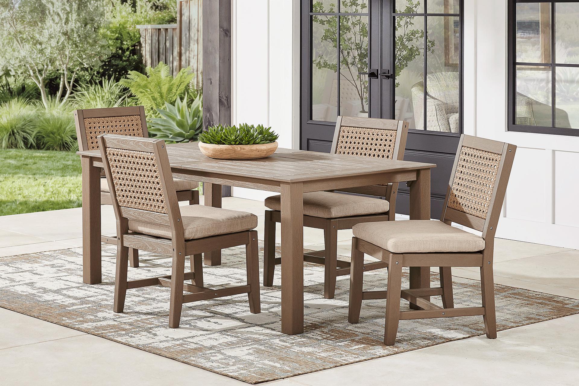 Wakefield Brown 5 Pc 71 in. Outdoor Dining Set with Oat Cushions