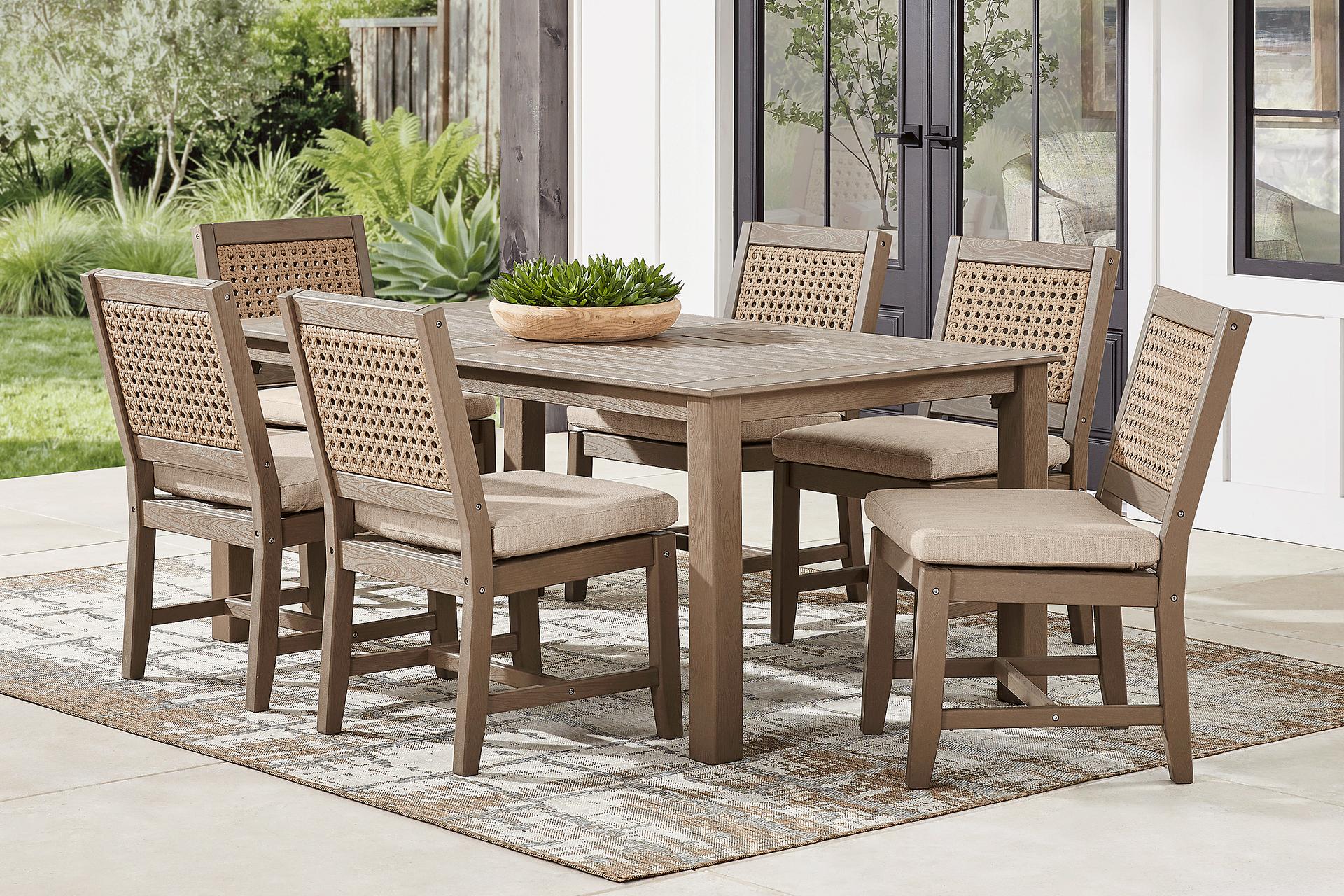 Wakefield Brown 7 Pc 71 in. Outdoor Dining Set with Oat Cushions