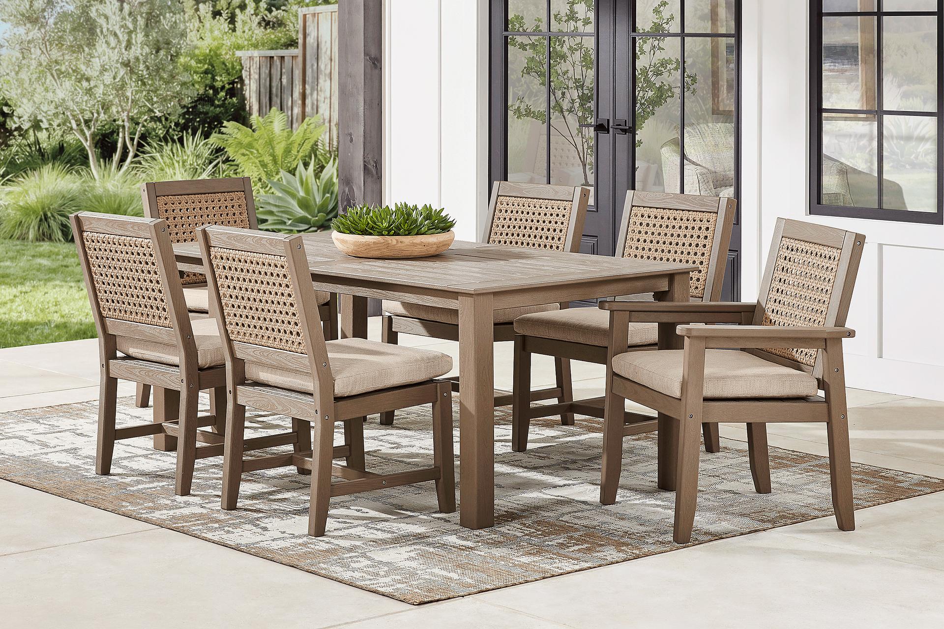 Wakefield Brown 7 Pc 71 in. Outdoor Dining Set with Oat Cushions