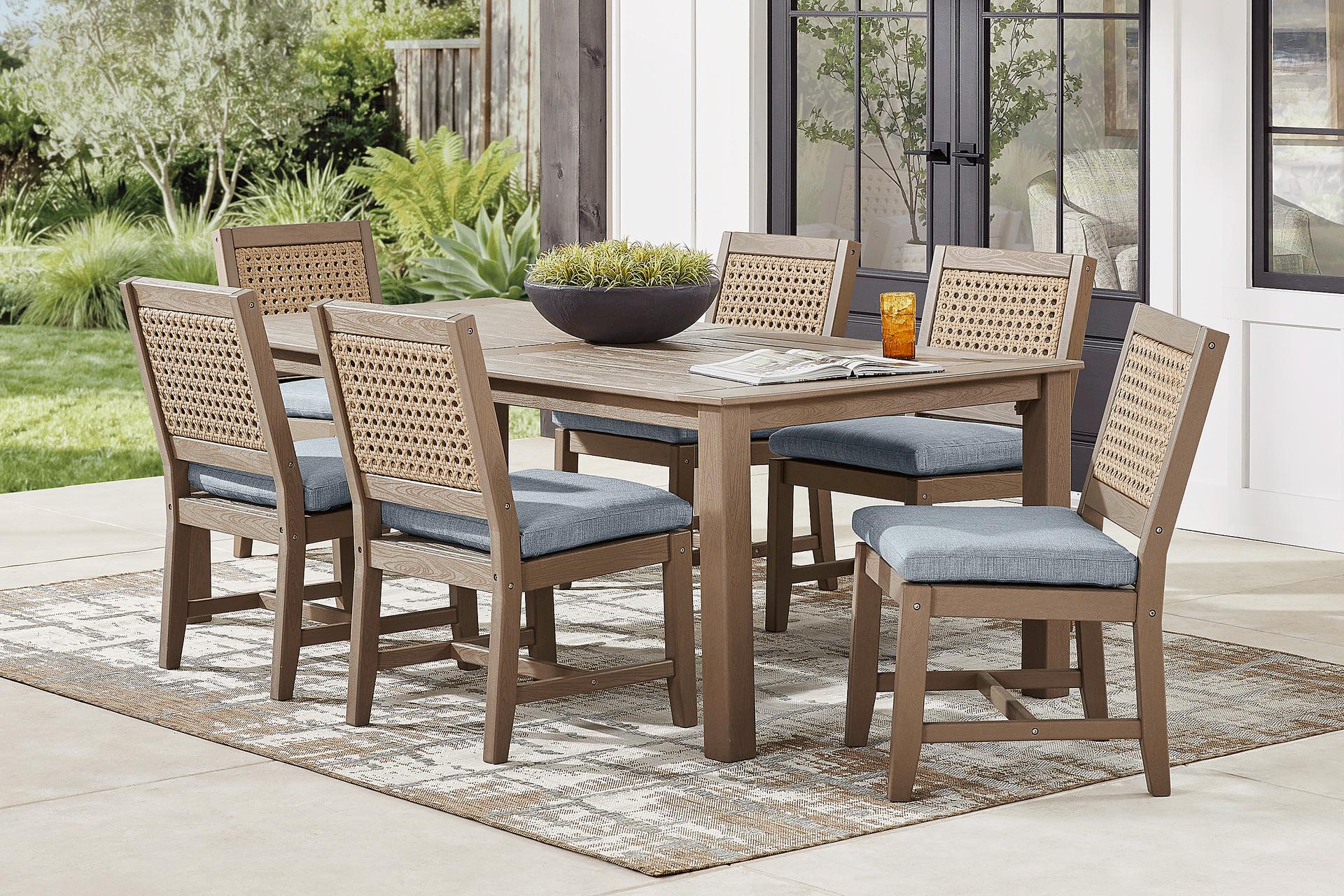 Wakefield Brown 7 Pc 84 in. Outdoor Dining Set with Denim Cushions