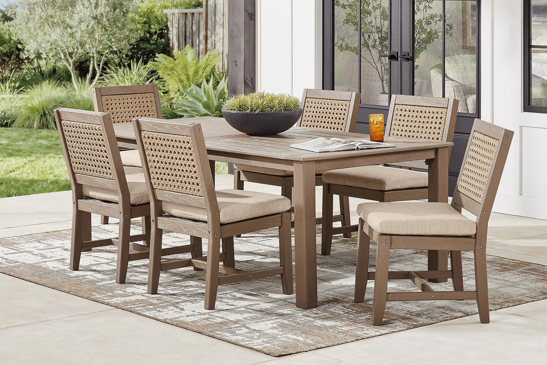Wakefield Brown 7 Pc 84 in. Outdoor Dining Set with Oat Cushions