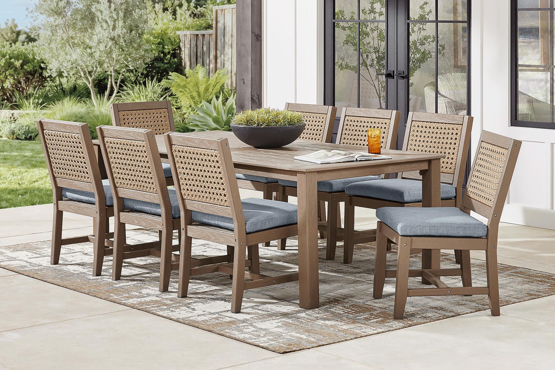 Wakefield Brown 9 Pc 84 in. Outdoor Dining Set with Denim Cushions