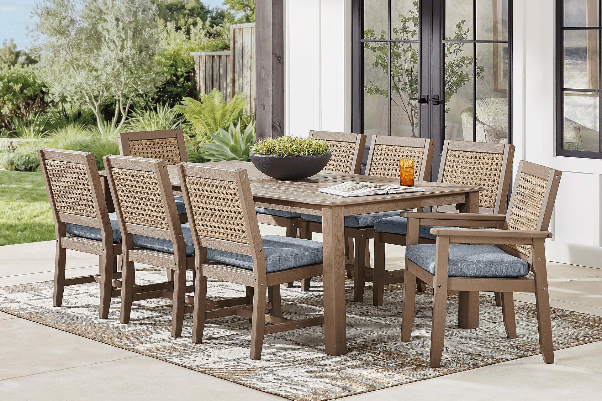 Wakefield Brown 9 Pc 84 in. Outdoor Dining Set with Denim Cushions
