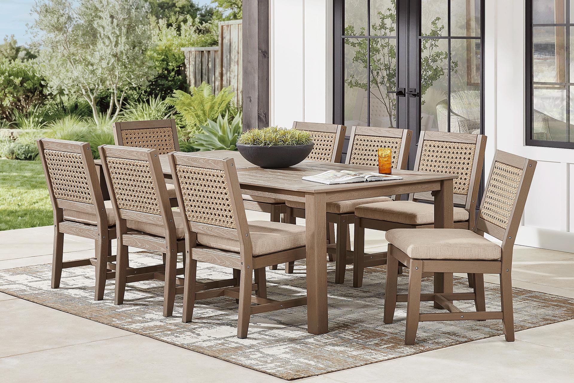 Wakefield Brown 9 Pc 84 in. Outdoor Dining Set with Oat Cushions