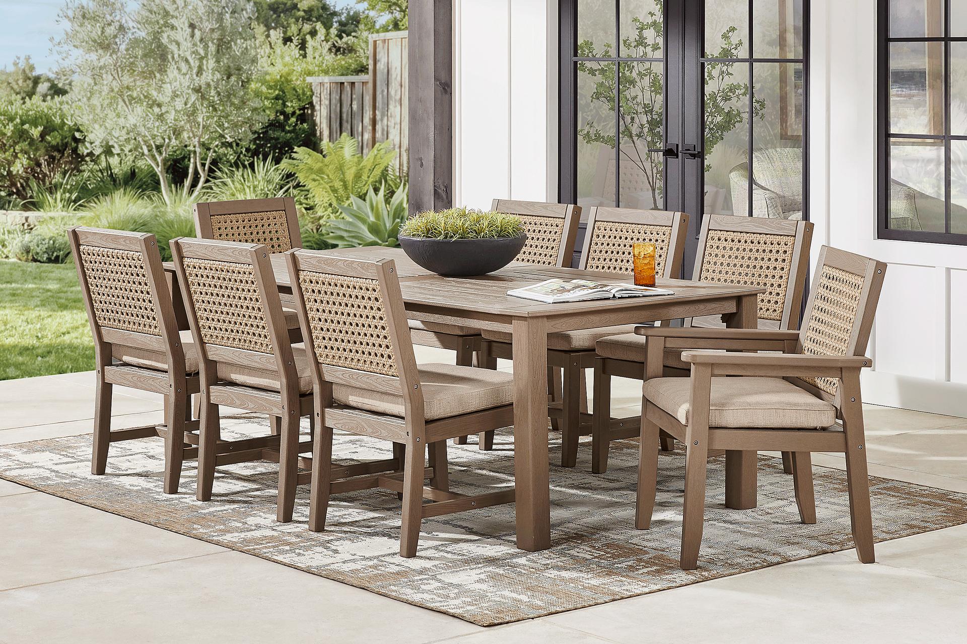 Wakefield Brown 9 Pc 84 in. Outdoor Dining Set with Oat Cushions
