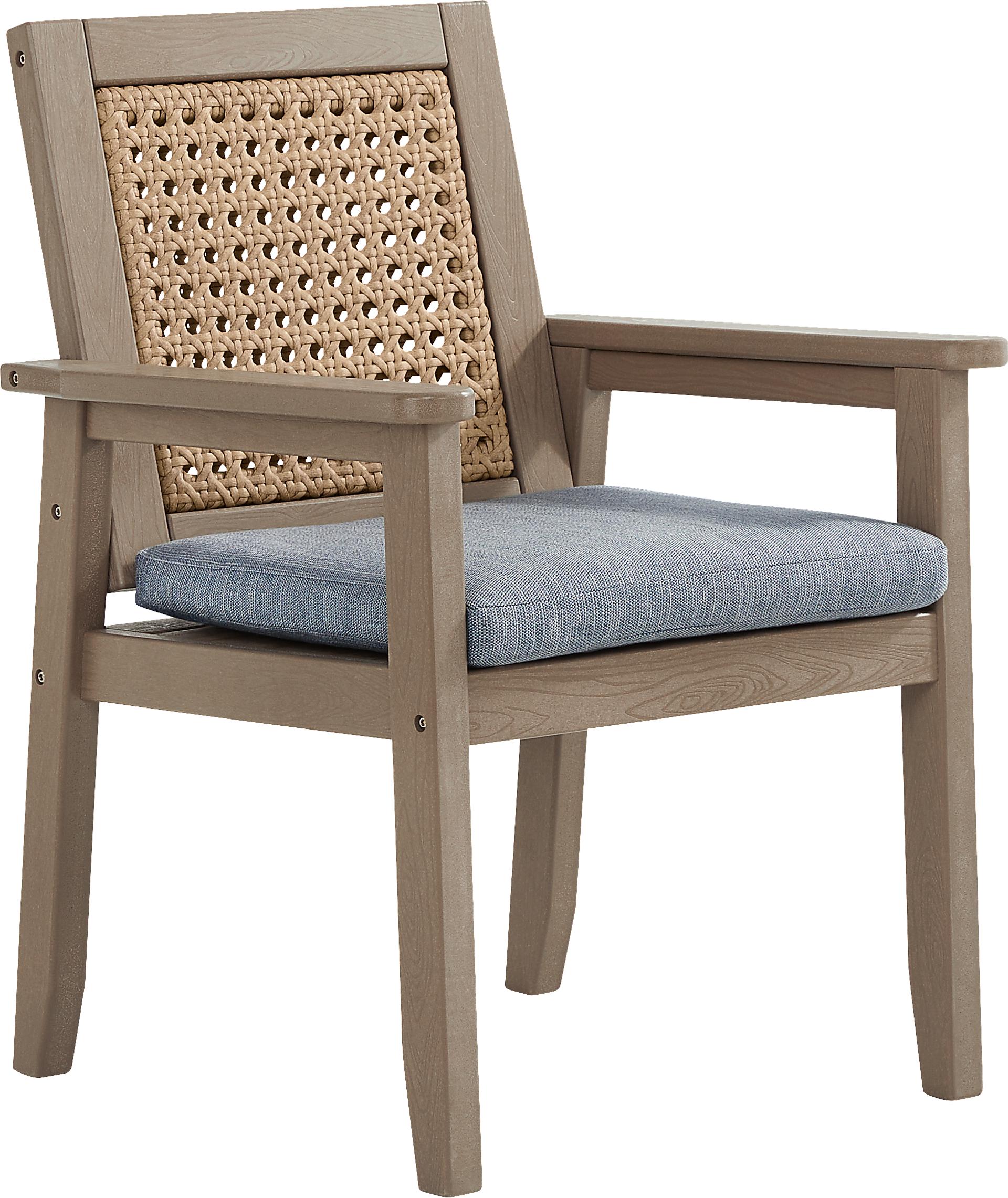 Wakefield Brown Outdoor Arm Chair with Denim Cushions