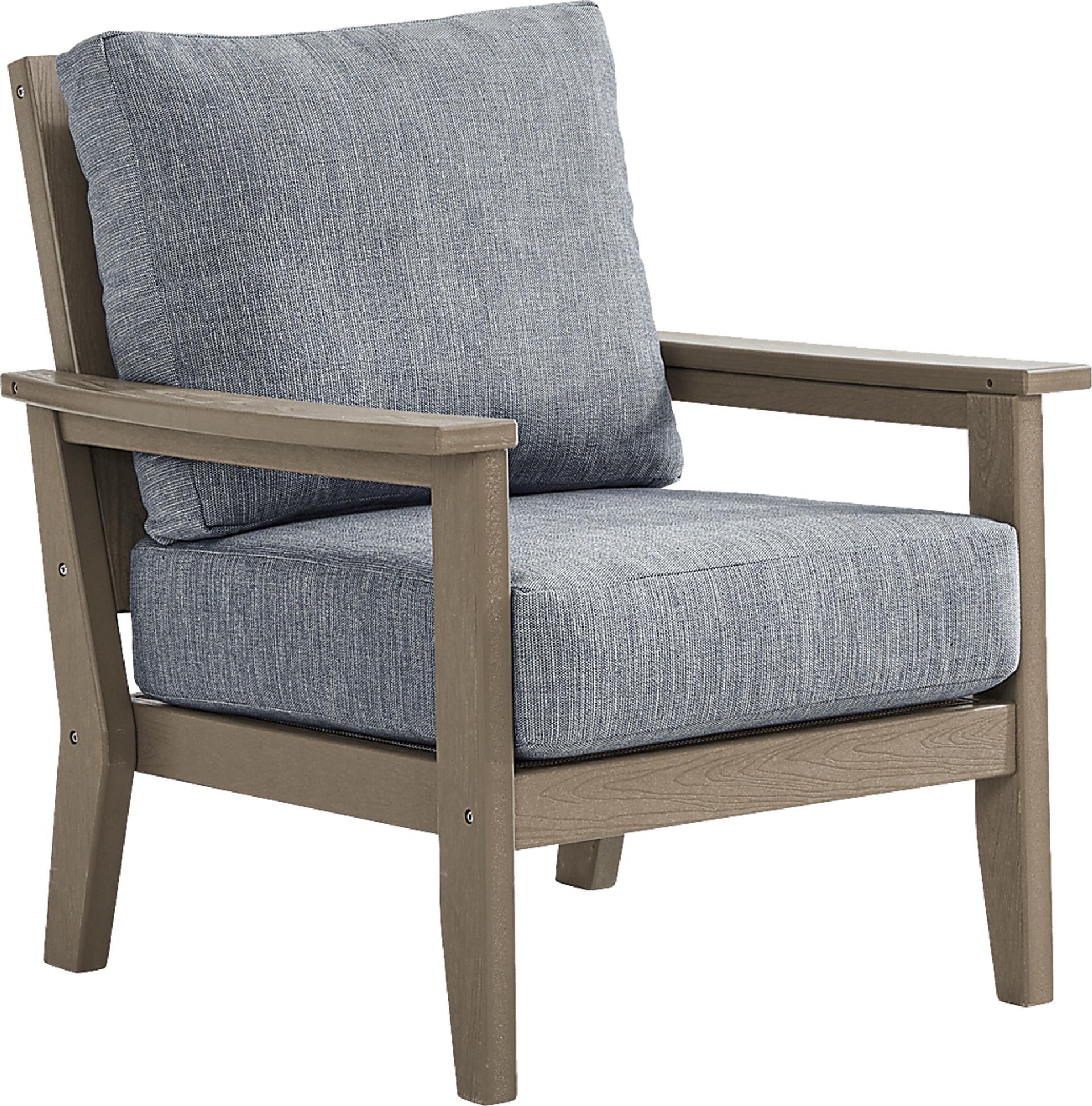 Wakefield Brown Outdoor Club Chair with Denim Cushions