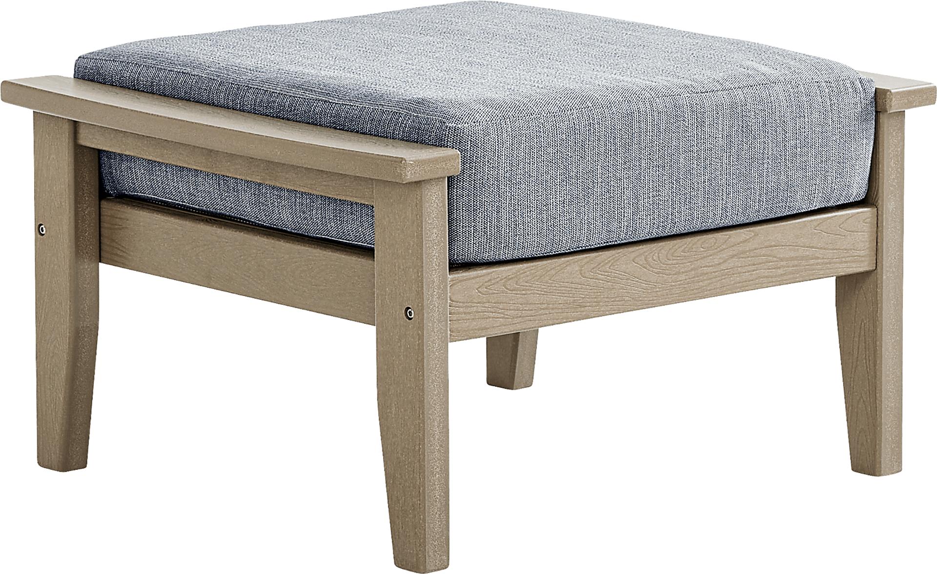 Wakefield Brown Outdoor Ottoman with Denim Cushion