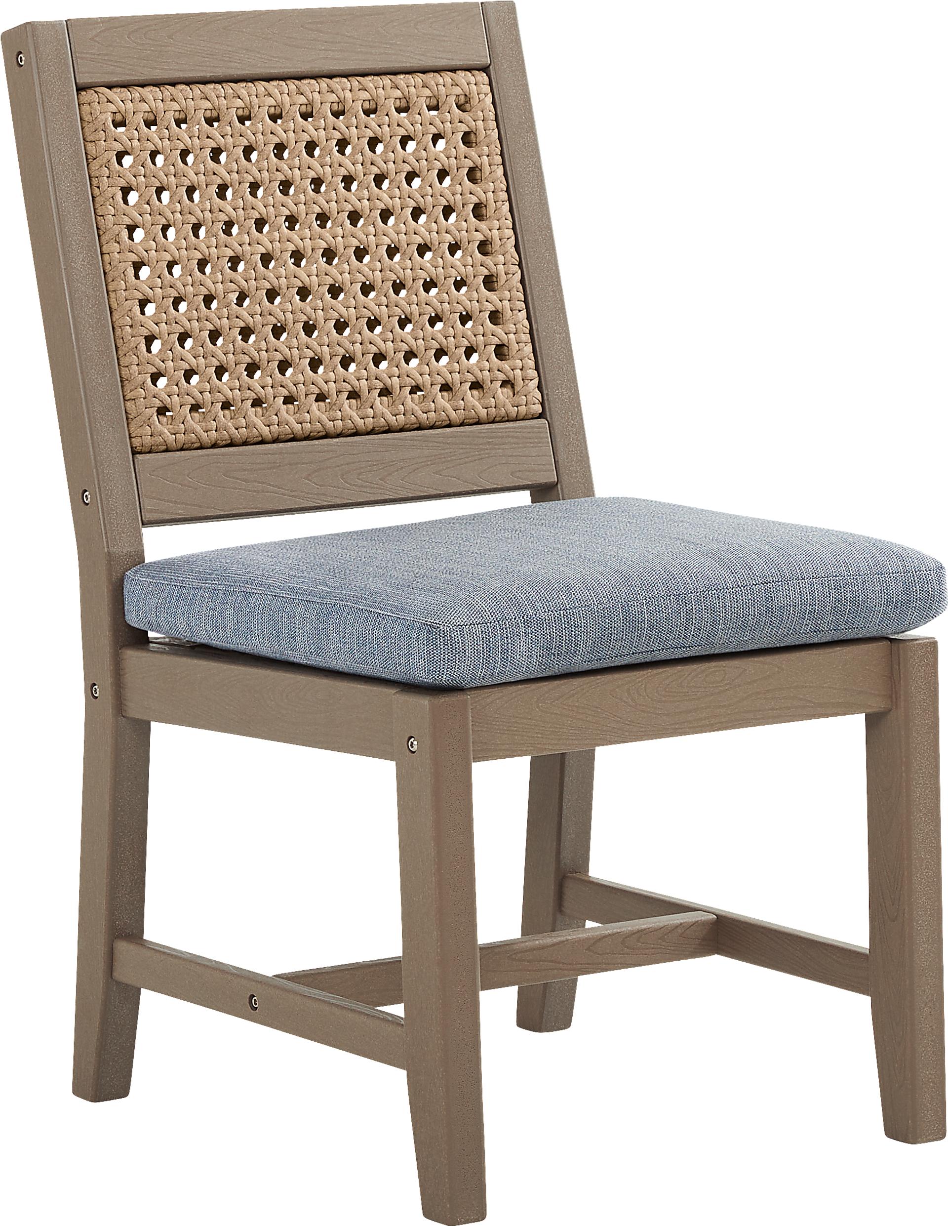 Wakefield Brown Outdoor Side Chair with Denim Cushions