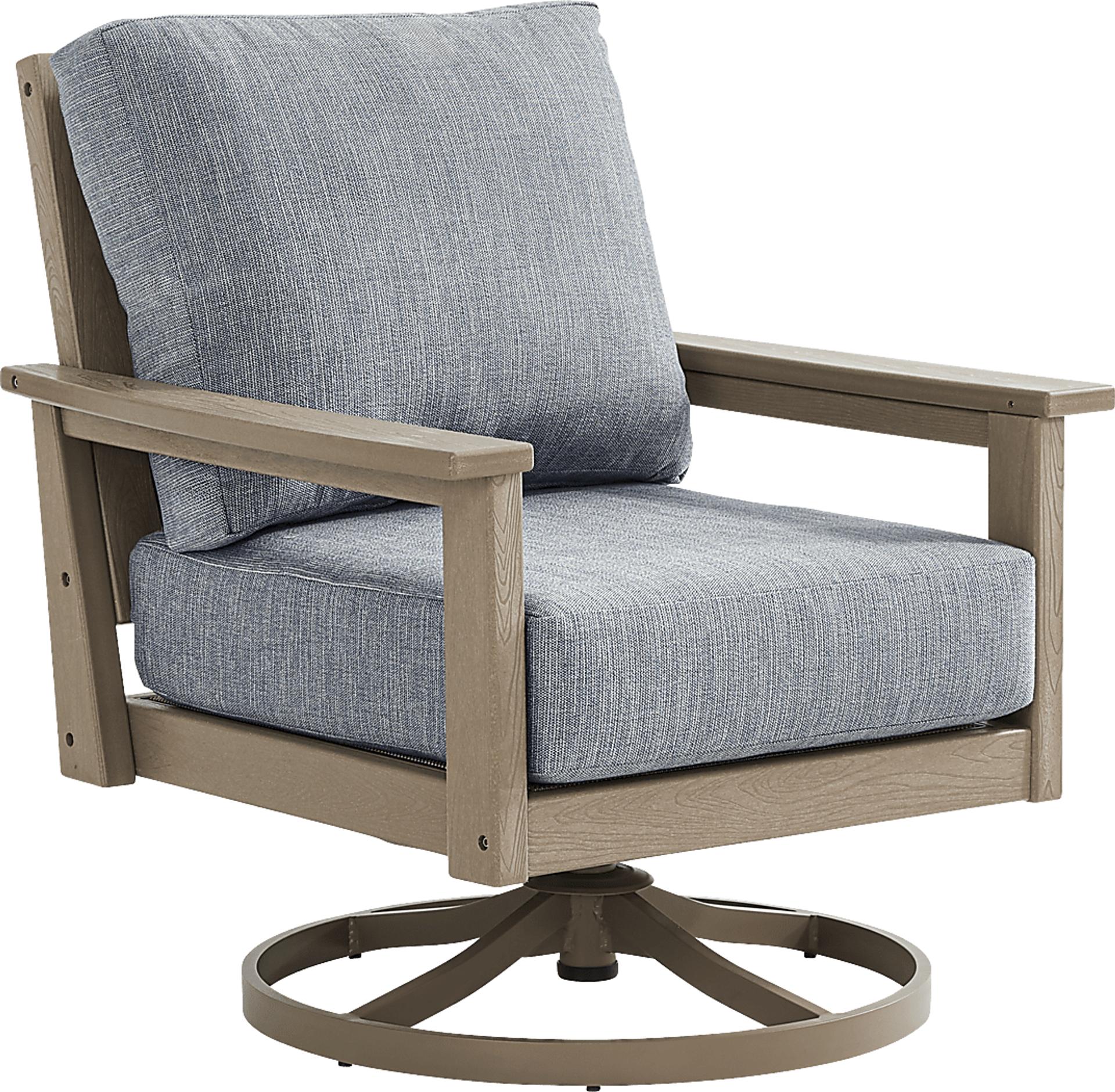 Wakefield Brown Outdoor Swivel Chair with Denim Cushions