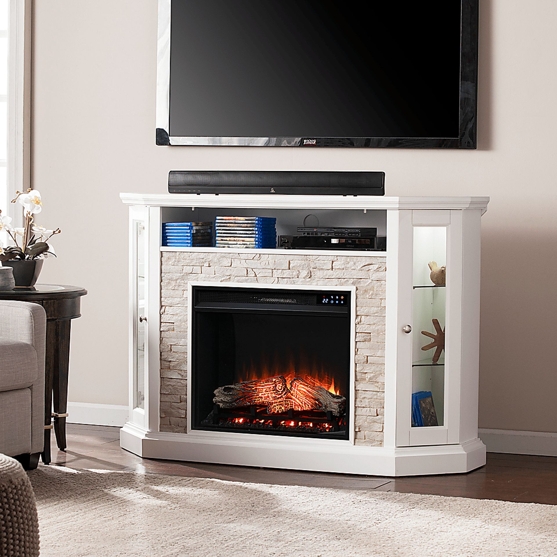 Wakerobin IV White 52 in. Console With Touch Panel Electric Fireplace - Image 3