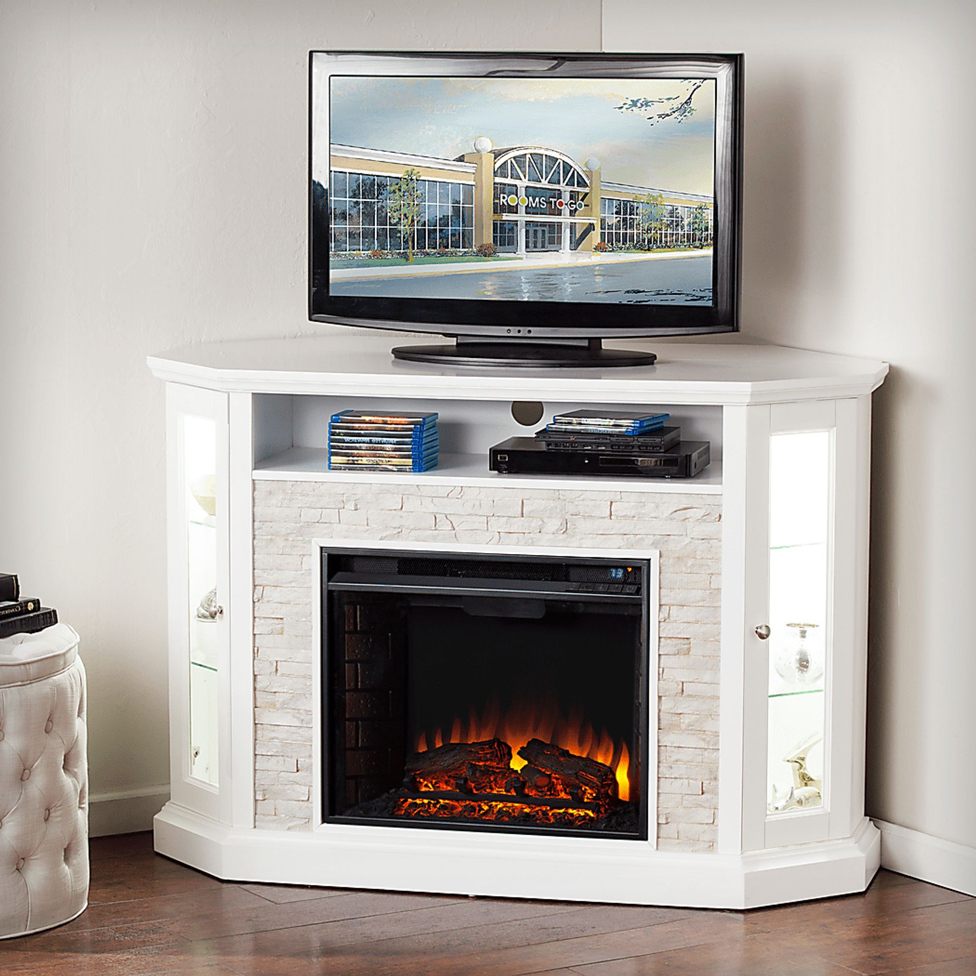 Wakerobin II White 52 in. Console with Electric Fireplace - Image 2