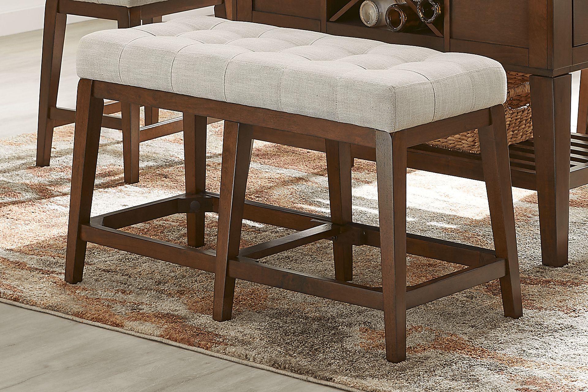 Walstead Place Brown 6 Pc Counter Height Dining Room with Beige Bench and Barstools - Image 7