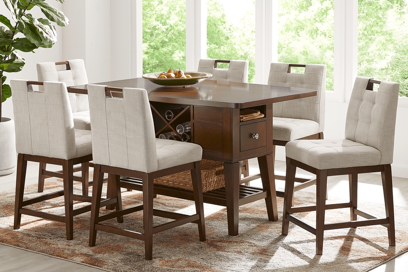 Walstead Place Brown 5 Pc Counter Height Dining Room with Beige Barstools
