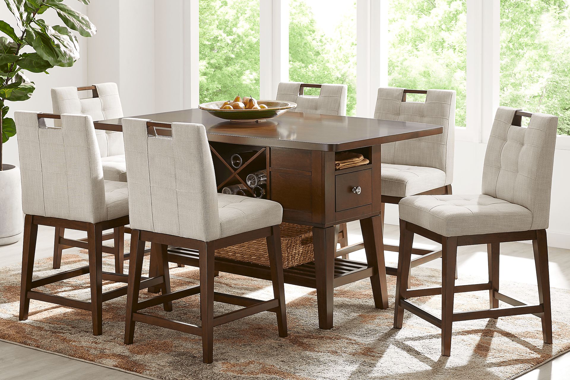Walstead Place Brown 5 Pc Counter Height Dining Room with Beige Barstools - Image 1