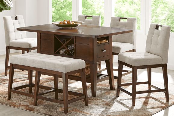 Long Pub Style Farmhouse Table Set, With Stools and Tall Benches, Dark  Walnut Top With White Distressed Base, Tall Farmhouse Table Set 