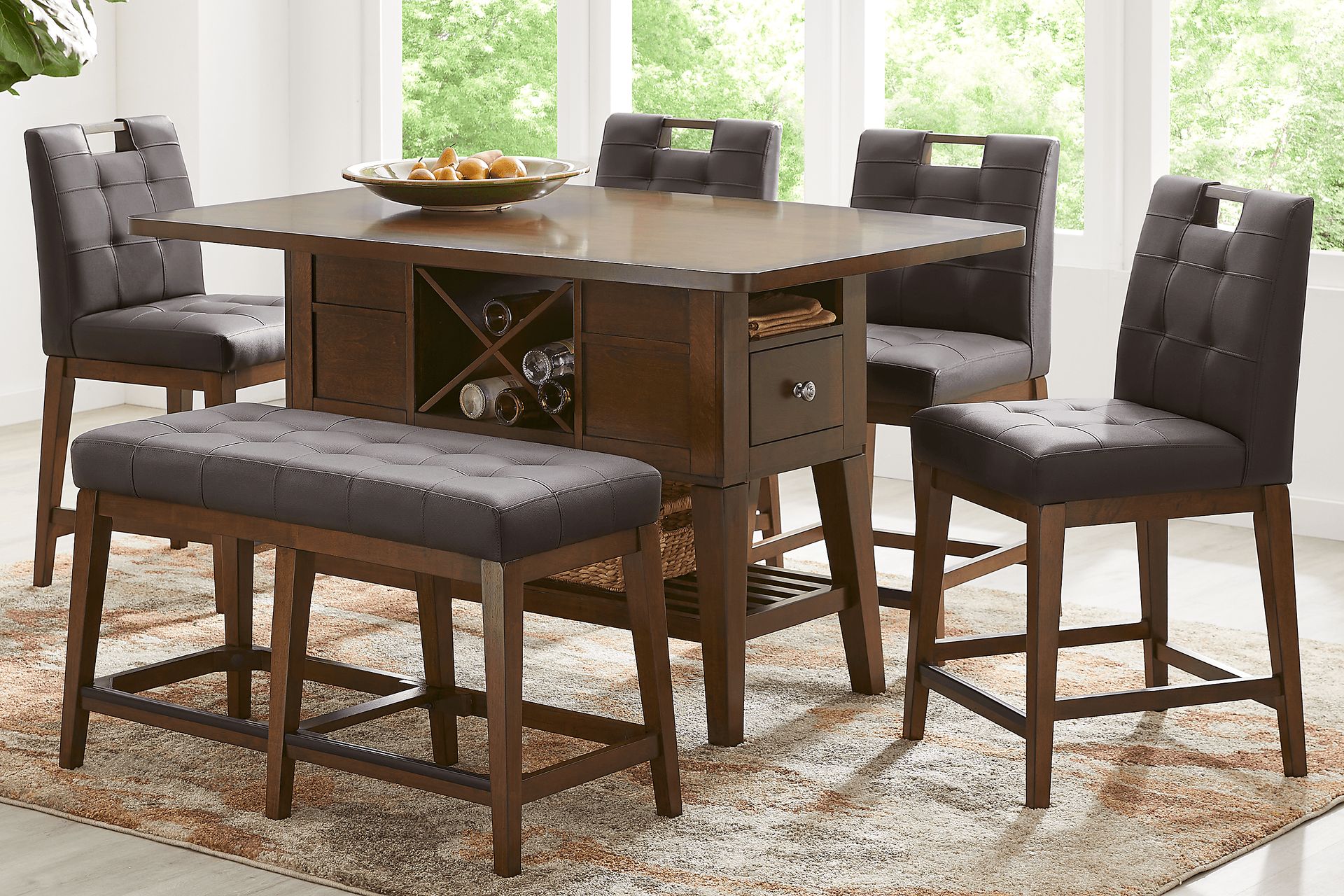 Walstead Place Brown 6 Pc Counter Height Dining Room with Brown Bench and Barstools - Image 1