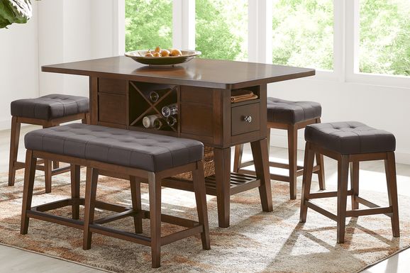 Walstead Place Brown 6 Pc Counter Height Dining Room with Brown Bench and Kyoto Stools