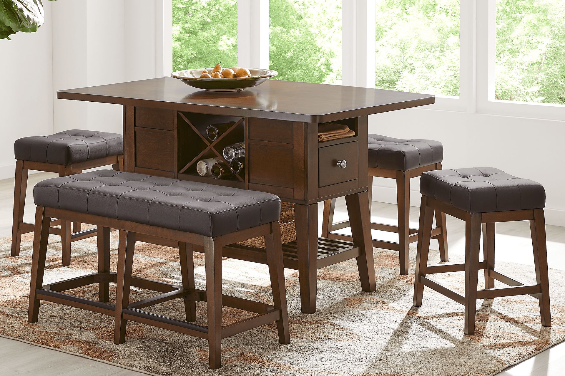 Walstead Place Brown 6 Pc Counter Height Dining Room with Brown Bench and Kyoto Stools - Image 1
