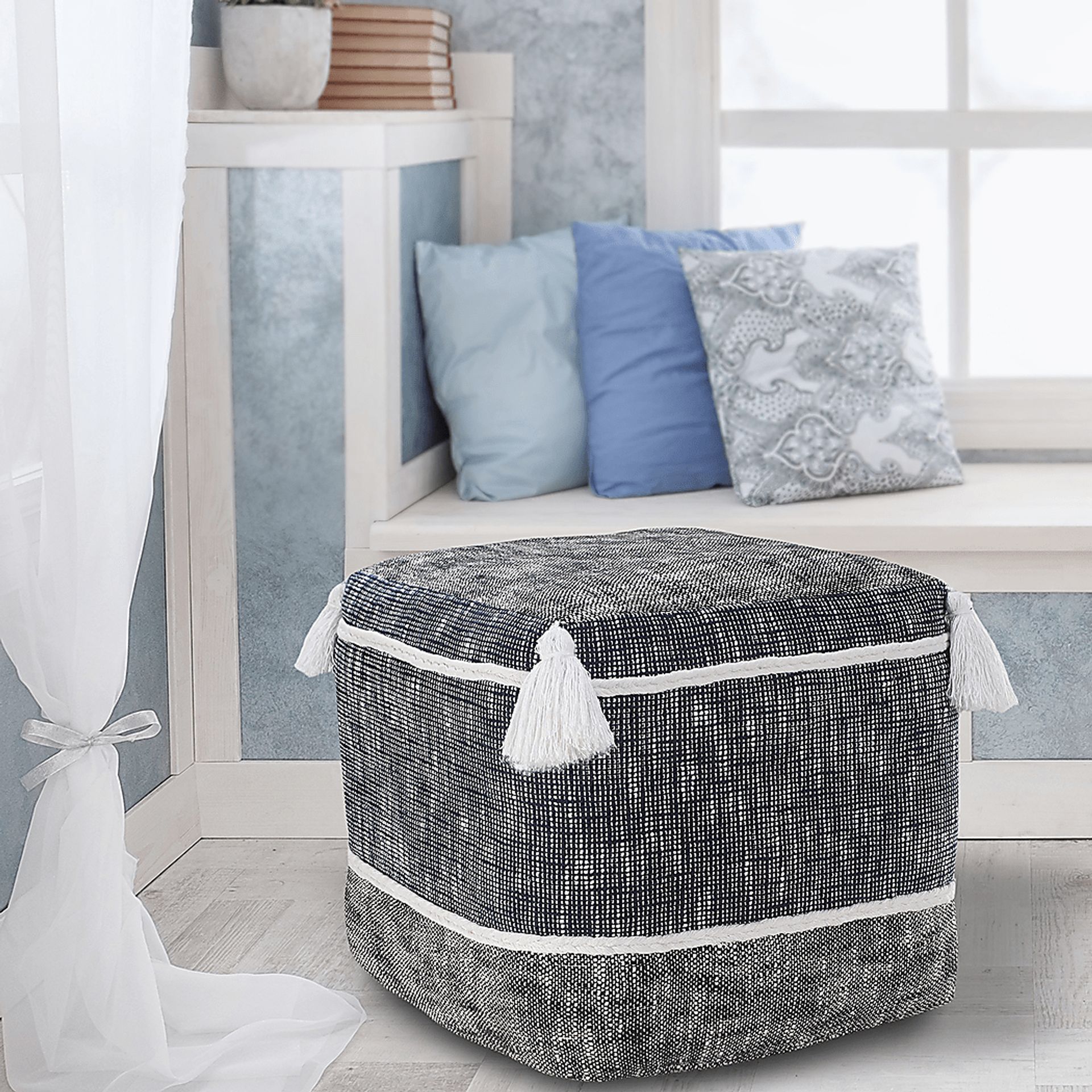 Wanella Blue/White Pouf - Image 3