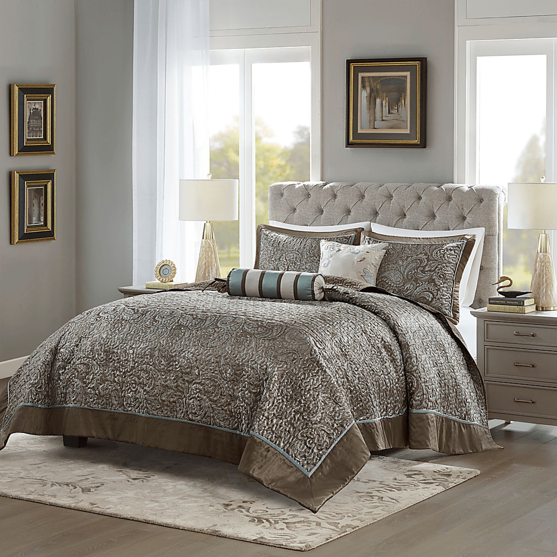 Wapsi Brown Blue 12 Pc Full Comforter Set - Image 2