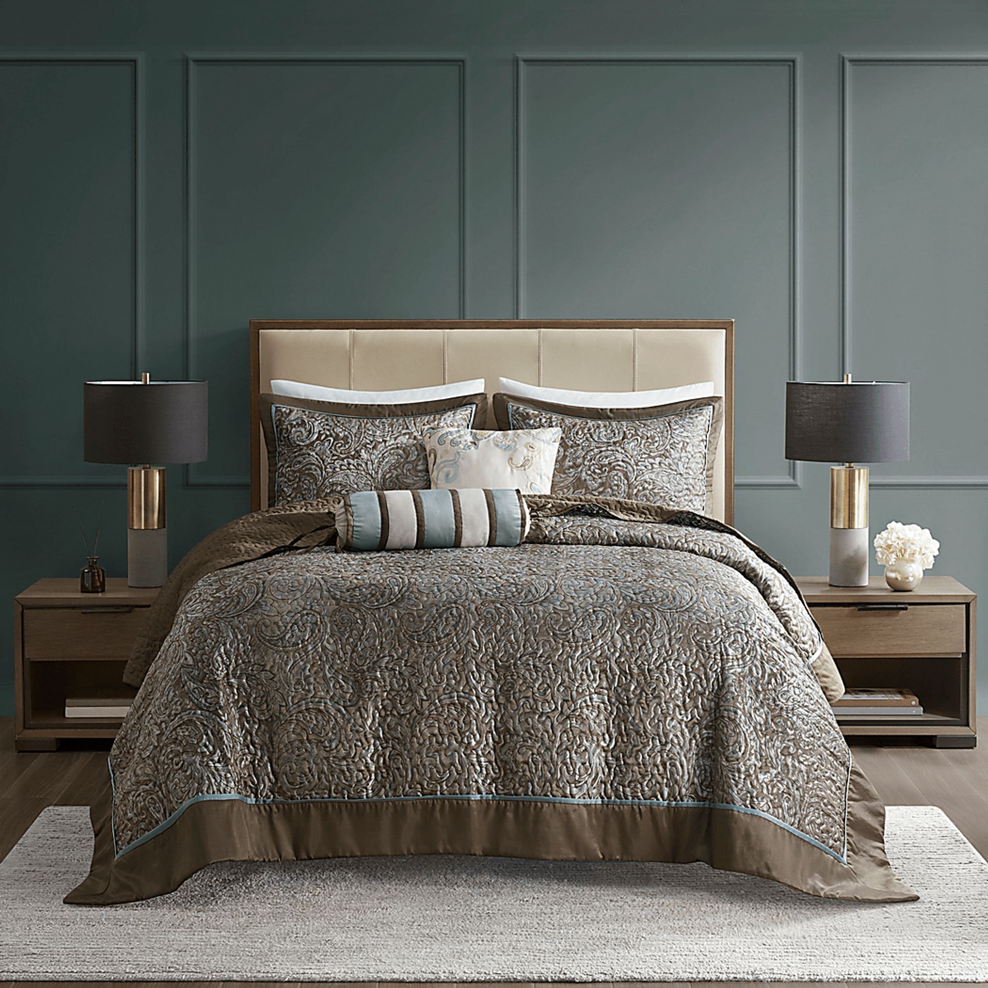 Wapsi Brown Blue 12 Pc Full Comforter Set - Image 5