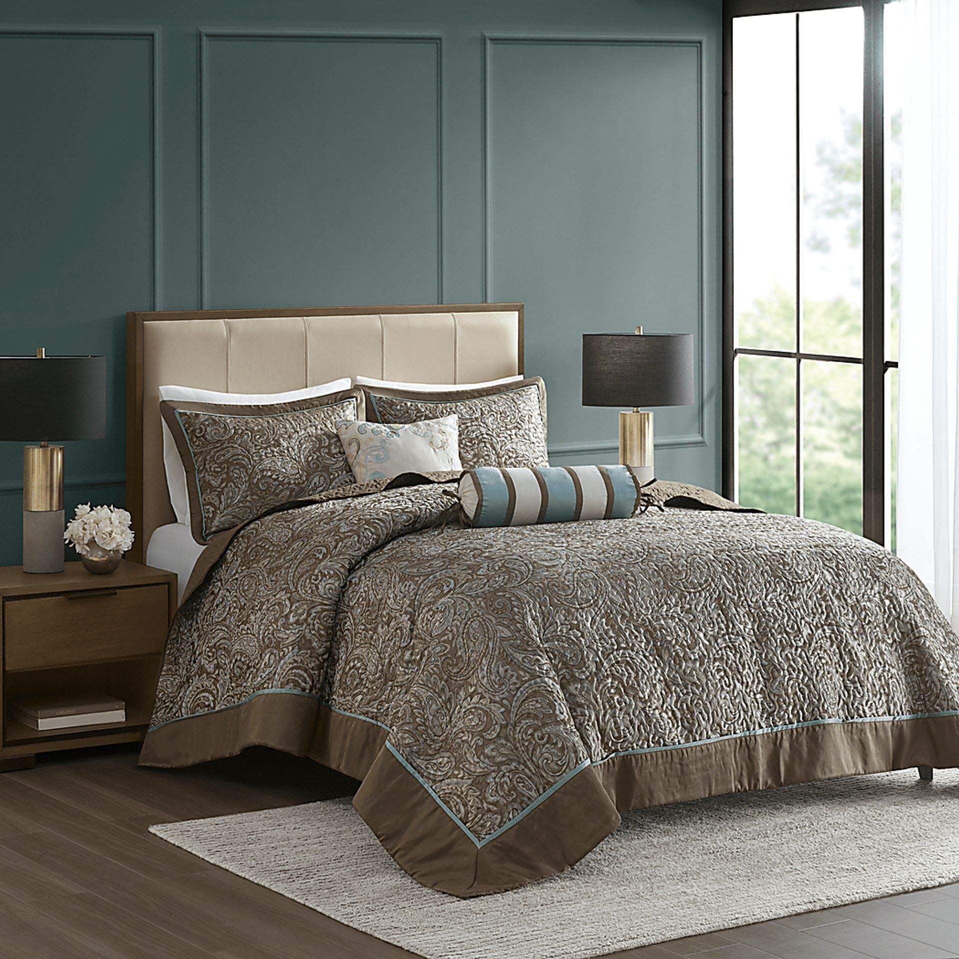 Wapsi Brown Blue 12 Pc Full Comforter Set - Image 6