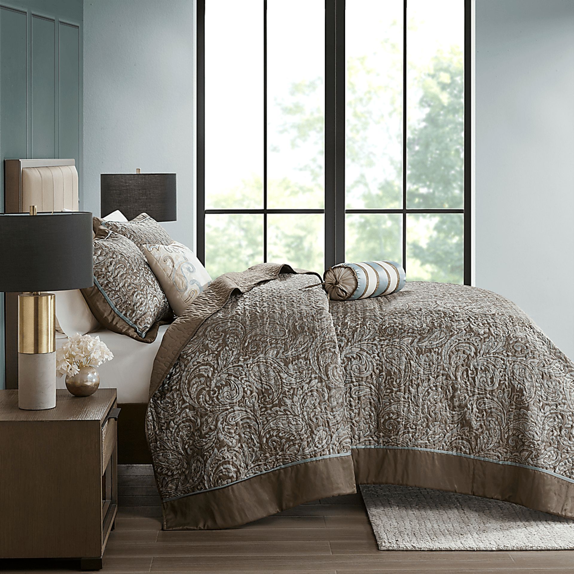 Wapsi Brown Blue 12 Pc Full Comforter Set - Image 8
