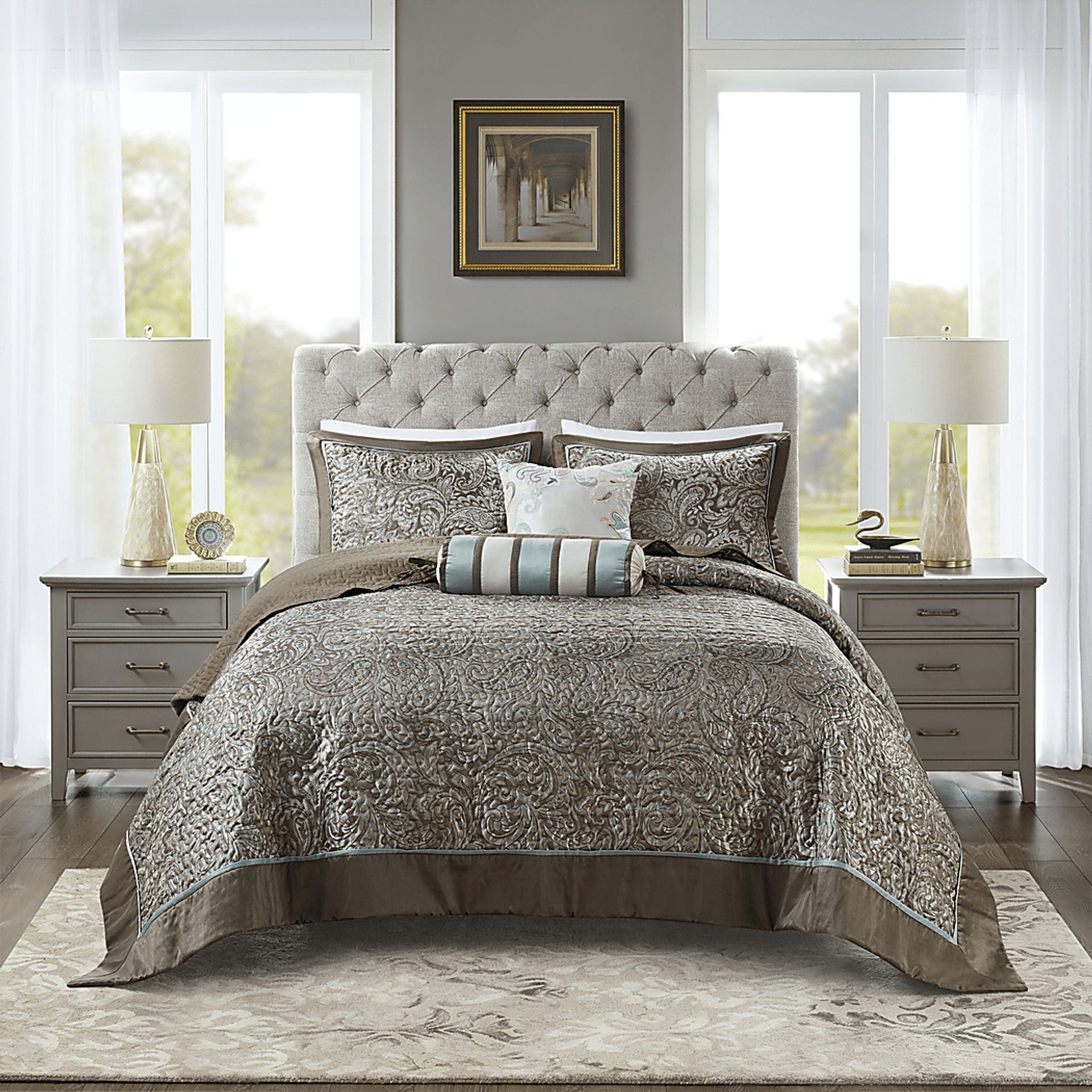 Wapsi Brown Blue 12 Pc Full Comforter Set - Image 1