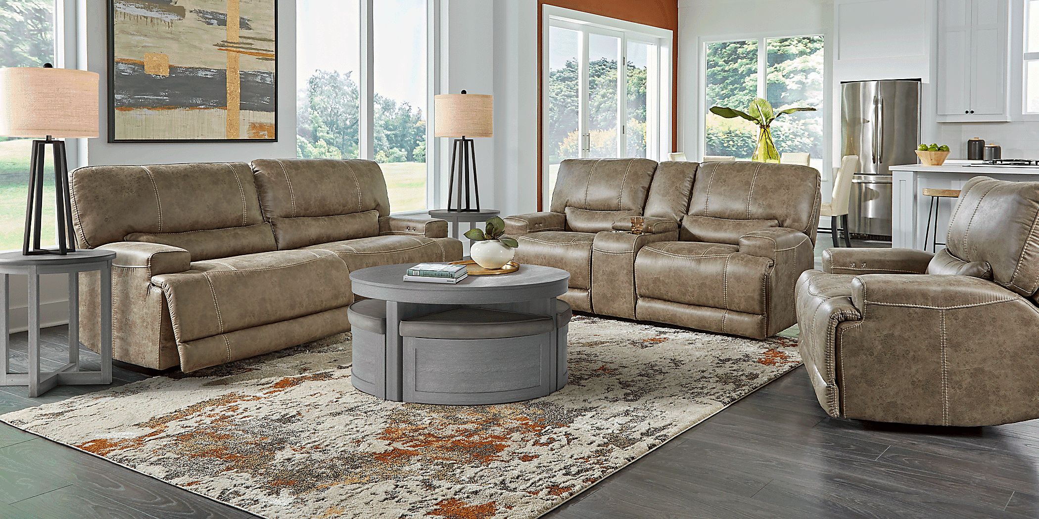 Warrendale 5 Pc Beige Microfiber Power Reclining Living Room Set With